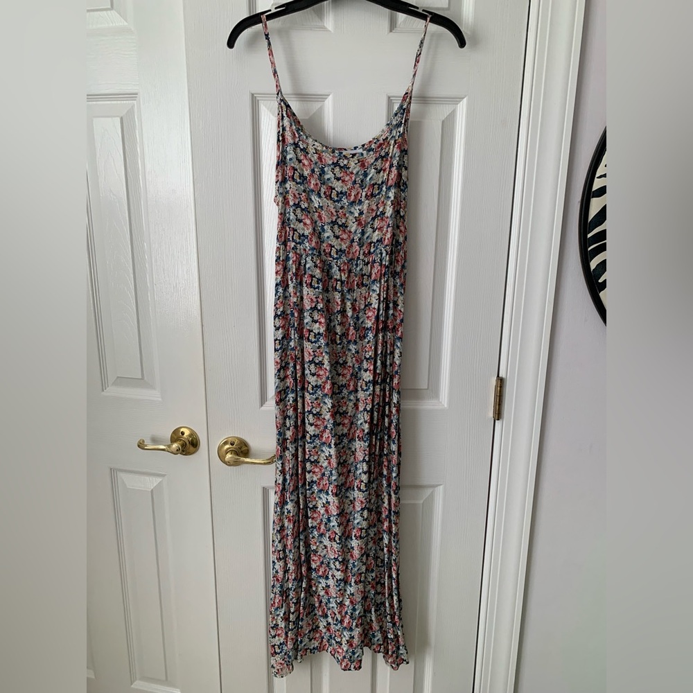 Vintage Allison Gray Maxi Dress Women's Size 8 Multicolor Floral 90's Tie Back